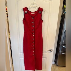 STEINBOCK Vintage Womens red Pure Linen sleeveless maxi Dress sz 8 Cotton lined